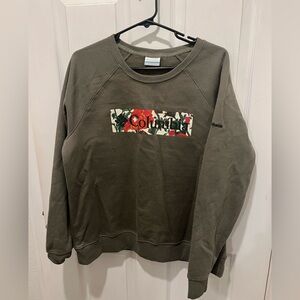 Columbia Olive Green Floral Logo Pullover Sweatshirt